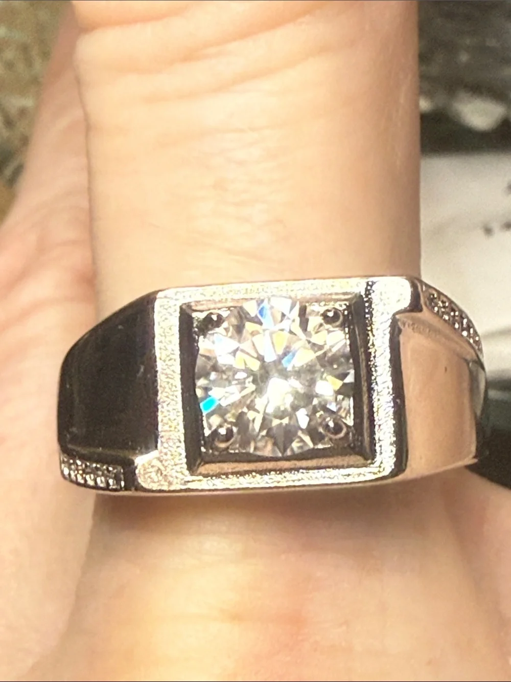 Men’s GRA CERTIFIED MOISSANITE DIAMOND 1CT 925 Sterling Silver sz 8 NEW